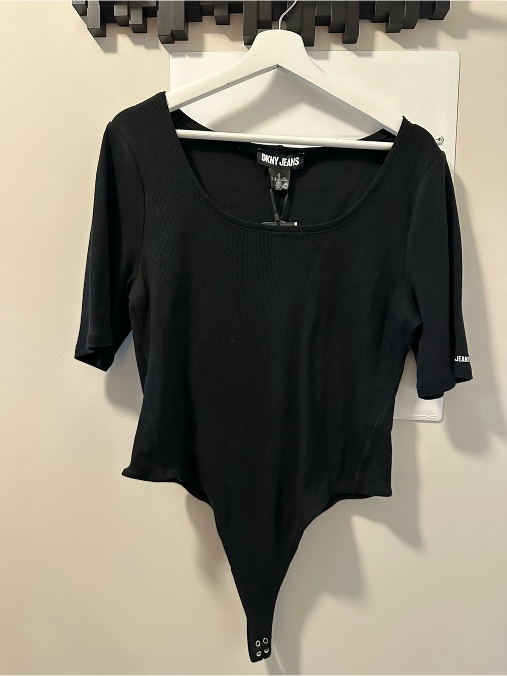 DKNY Black Scoop Neck Short Sleeve Bodysuit
